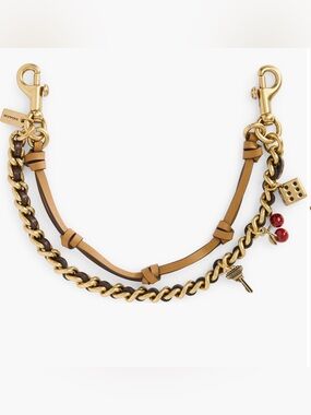 Coach Tan Leather and Gold Swag Bag Charm Chain with Red Accents SOLD OUT